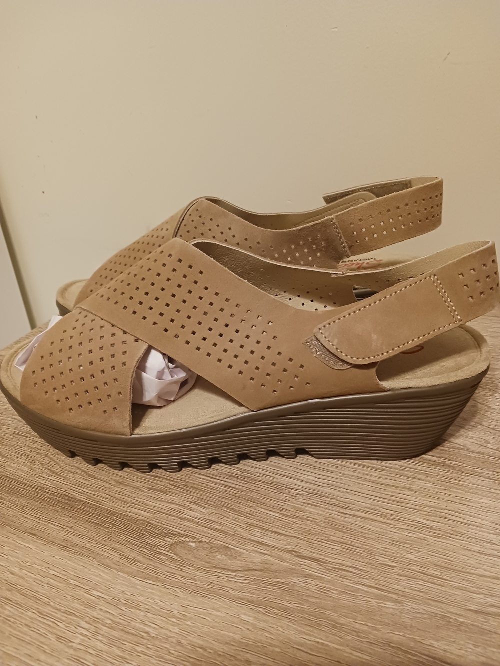 Skechers Tan Perforated Wedge Slingback Sandal